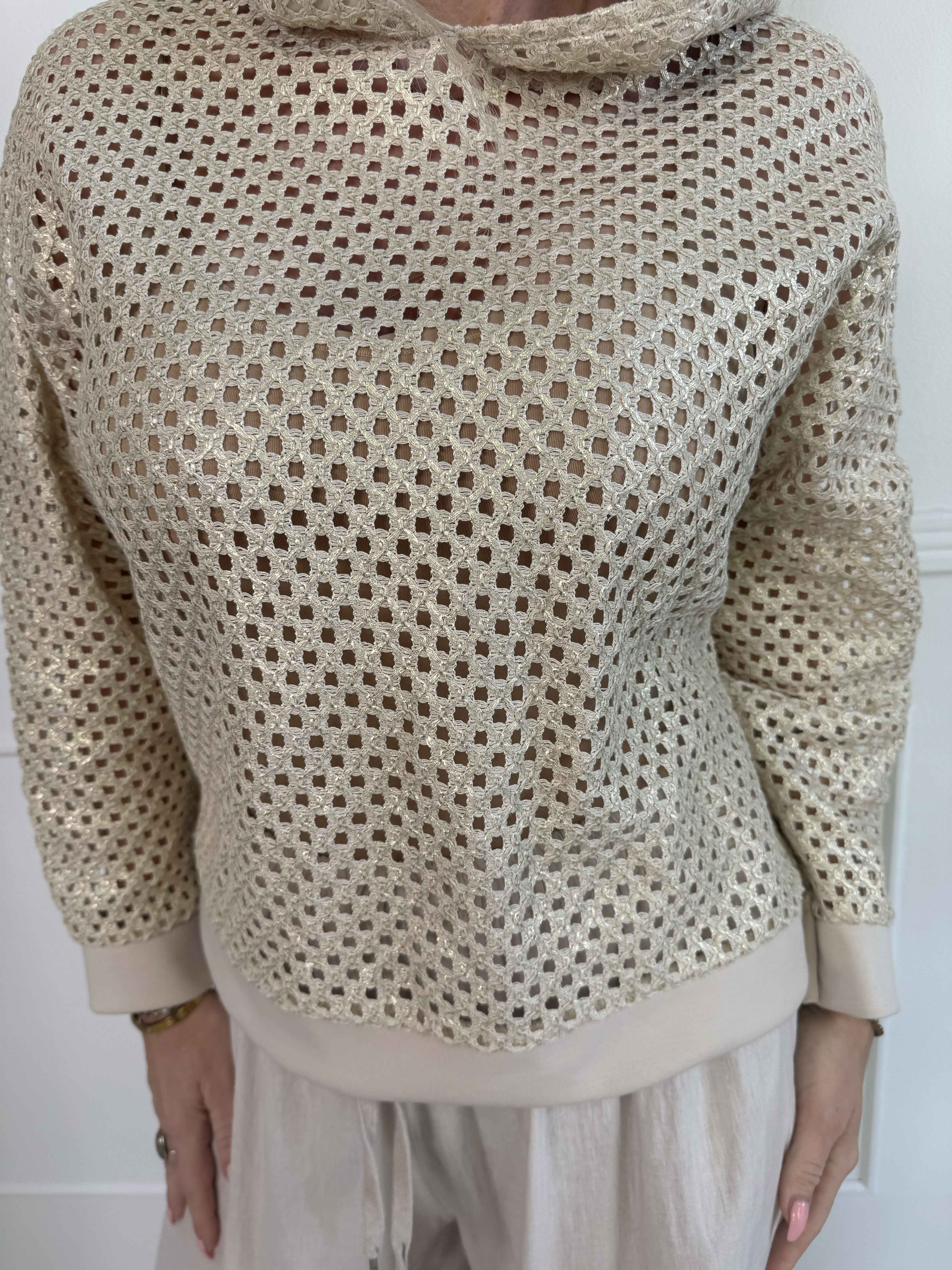 Martha - Hoodie i bomull med hålmönster och lätt glans